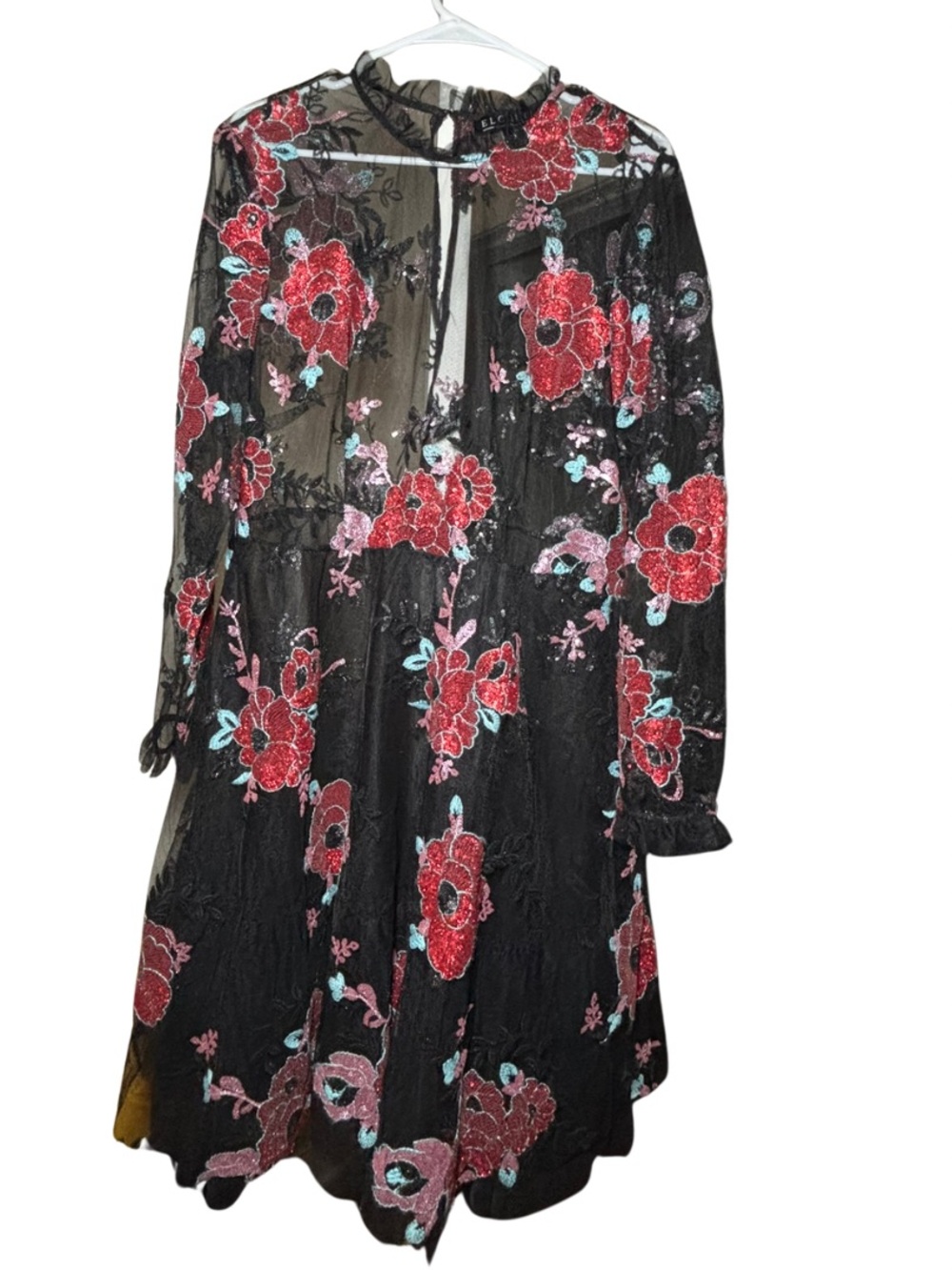 Eloquii Black Floral Embroidered Dress Size 14 Sheer Mesh Overlay Party Dress